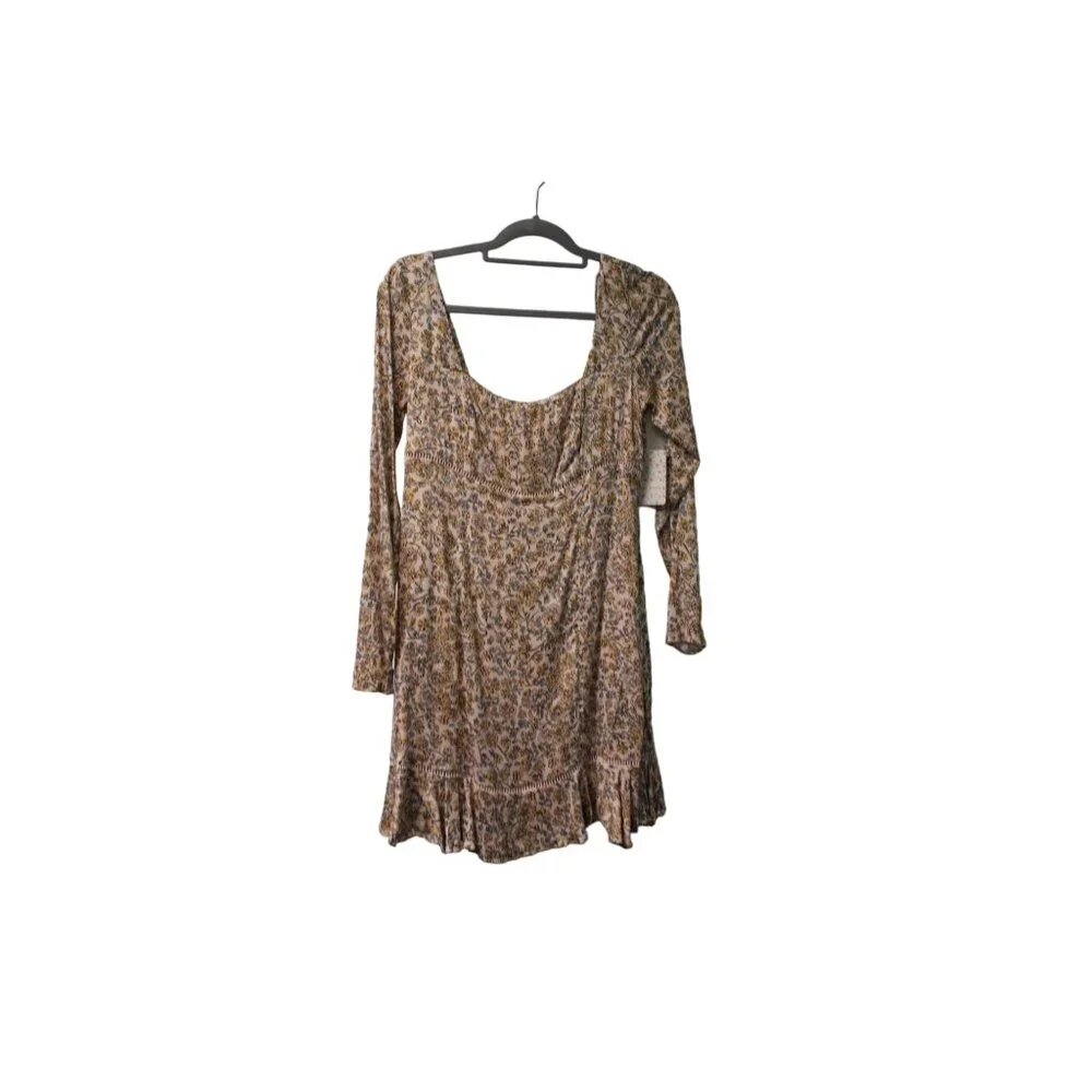 Free People BOHEME MINI DRESS Women Size 8‎ Dress Beige Yellow Floral NWT $128